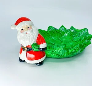Plato de baratija de caramelo de cerámica de Papá Noel y árbol de Navidad JSNY de colección de los años 80 Taiwán - Imagen 1 de 17
