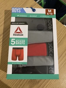 NWT Reebok Boys Performance Boxer Briefs 5-PACK Black Gray Red Boys M 8/10 - Picture 1 of 3