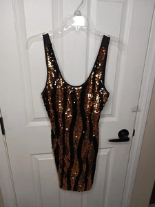 VESTIDO Carolina negro dorado lentejuelas corredor espalda bodycon brillo Grande Ropa de Club Nuevo con Etiquetas - Imagen 1 de 10