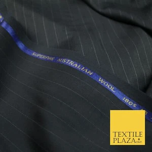BLACK 15mm SUPERFINE AUSTRALIAN WOOL 180S MICRODOT PINSTRIPE SUITING FABRIC 7471 - Picture 1 of 5