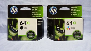 Oryginalne wkłady atramentowe HP 64XL Black & 64XL Tri-Color Nowe w pudełku detalicznym 11/2026 - Zdjęcie 1 z 5