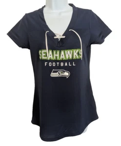 NFL Team Apparel Seattle Seahawks Laced V-Neck Jersey Shirt Womens M Blue Green - Picture 1 of 10