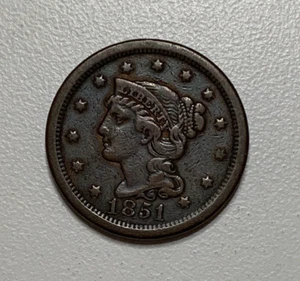 1851 Large Cent, Braided Hair See Photos Early Copper # 732 - Picture 1 of 2