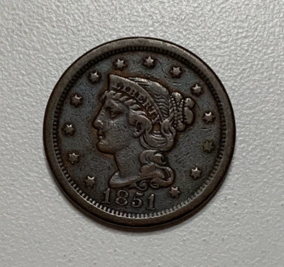 1851 Large Cent, Braided Hair See Photos Early Copper # 732 - Image 1 of 2
