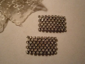Vintage Signed MUSI Silver Tone 7 Row Prong Set Clear Rhinestone Shoe Clips - Picture 1 of 9