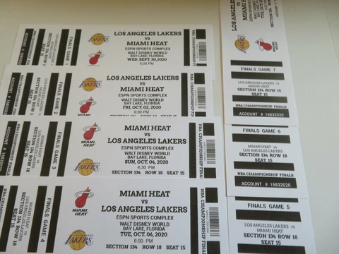LA LAKERS vs MIAMI HEAT 2020 NBA FINALS, BAY LAKE FL, ALL 7 PLAYOFFS FAN TICKETS Cover