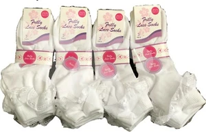 FRILLY Lace Socks Ankle Girls Top White School Uniform size( 12.5-3.5) - Bild 1 von 5