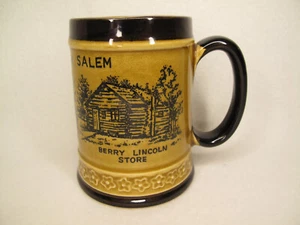 VTG Lincoln's New Salem Coffee/Tea Cup/Mug With Pictures Brown & Tan/Flower Trim - Picture 1 of 9