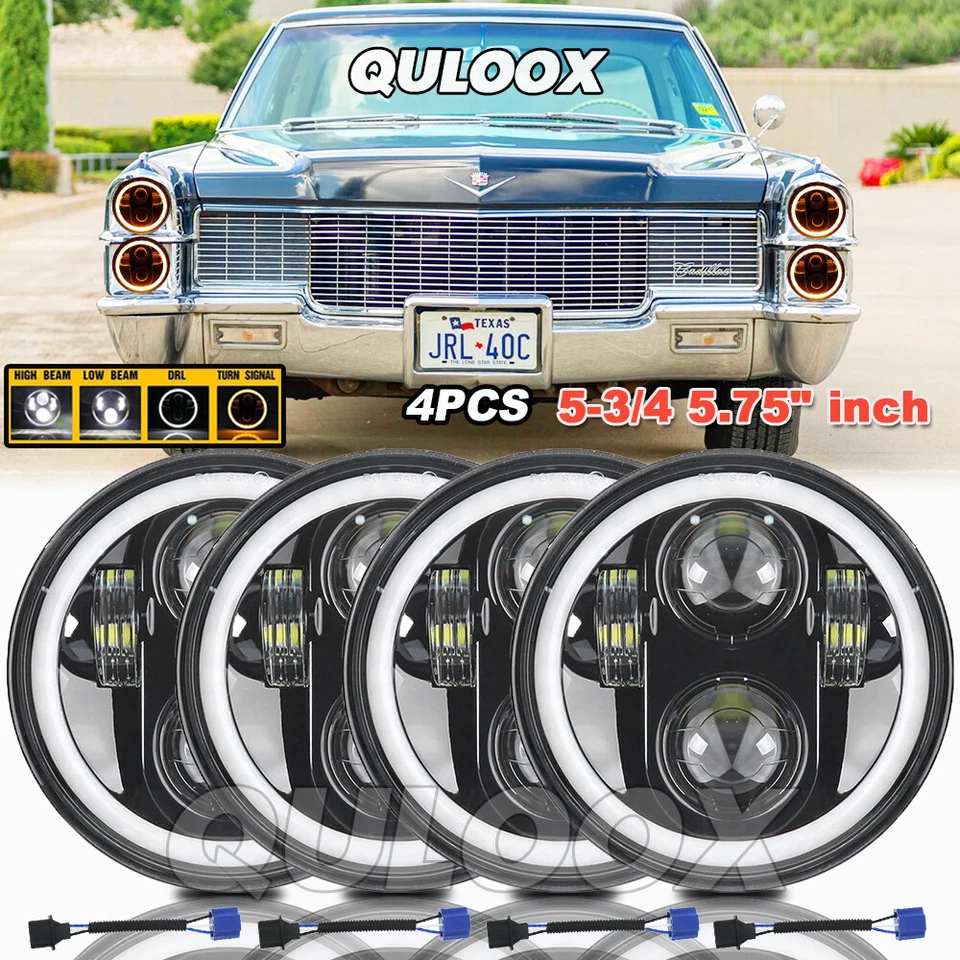 4PCS 5.75" 5-3/4" Round LED Hi-Lo Beam Headlights For Cadillac Calais 1965-1974 - Image 1 of 4