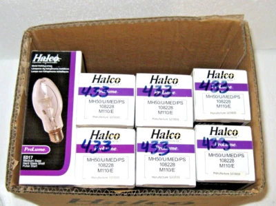 HALCO Metal Halide Lamp Bulb 50 Watt Pulse Start ED17 E26 Clear 7 PK 50W 108228 - Image 1 of 4