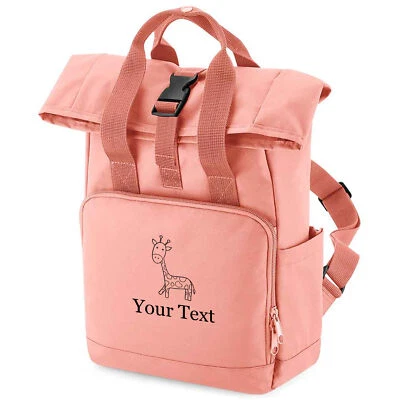 THE CLOTHING SHED Personalisierter Rucksack Giraffe Sketch Mini Rolltop Schulanfang Jungen Mädchen Kind