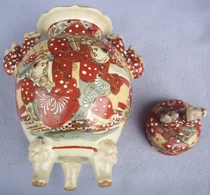 ANTIQUE JAPAN SATSUMA VASE WITH FOO DOG HANDLES AND LID Meiji Period ? Japanese - Picture 1 of 8