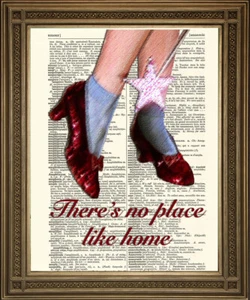DOROTHY RUBY SLIPPERS PRINT No Place Like Home, Vintage Oz Dictionary Art - Picture 1 of 1