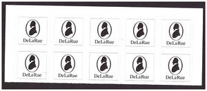 2001 De La Rue selbstklebende Briefmarkenprobe. Scheibe mit 10 "Briefmarken". - Bild 1 von 2