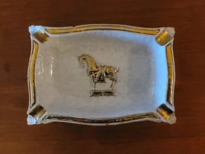 Vintage Carbone Italian Gilded Horse Motif Ceramic Ashtray - Picture 1 of 7