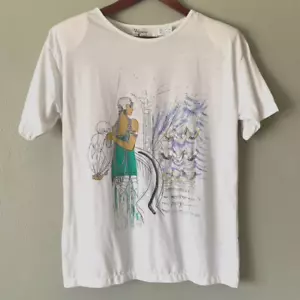 Vintage Flapper 1920er grafisch weißes T-Shirt Schulterpolster einzelner Stich Retro - Bild 1 von 12