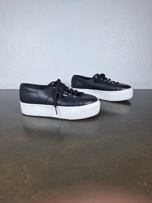 Size 6.5 W - Superga Black Leather Platform Sneakers Men's 5  - Image 1 of 4
