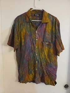Vintage 80s 90s Tropical Tantrum Mens SZ L Geometric Batik Hawaiian Shirt - Picture 1 of 6