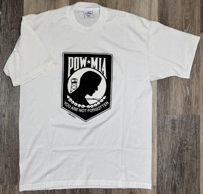 POW MIA 衬衫 越南兽医 Air Waves 单针 男式 XL 白色 复古 80 年代  — 第 1/4 张图片