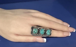 HUGE!! Woman’s Navajo Sterling Silver Turquoise Ring💙20.7 Grams🩵Size 6.5 - Picture 1 of 8