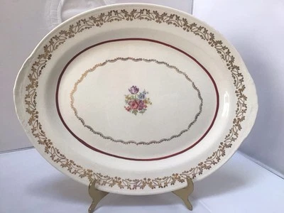 Vintage Homer Laughlin Eggshell Nautilus 15 3/8 Oval Serving Platter Gold Trim - Image 1 of 4