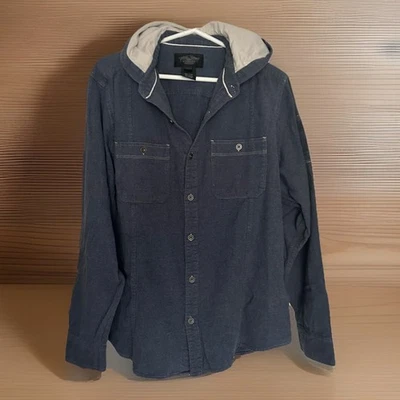 Jaqueta com capuz Harley-Davidson masculina azul flanela GG - Imagem 1 de 4