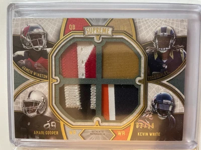 Parche cuádruple Topps Supreme Rookie 2/10 2015 Jameis Winston, Gurley, Cooper, blanco Foto 1 de 2