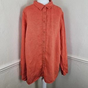 M&S Orange 100% Linen Shirt Blouse UK 18 - Picture 1 of 16