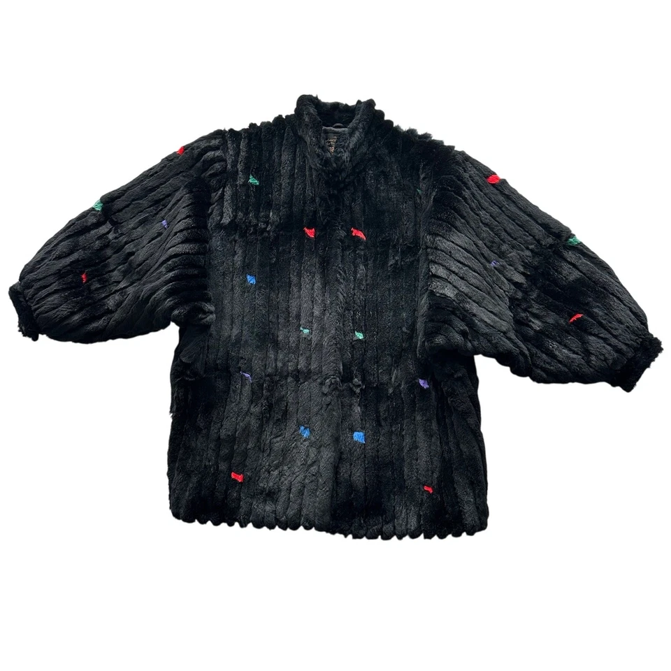 Carol and Irwin Ware I Magnin VTG Sculpted Fur Batwing Black Confetti Jacket  - Image 1 of 4