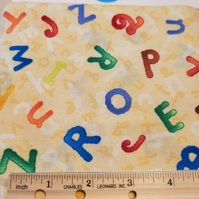 Cotton Fabric Alphabet Soup Letters Yellow Print Stella Blue SSI 1 Yd x 44" - Image 1 of 4