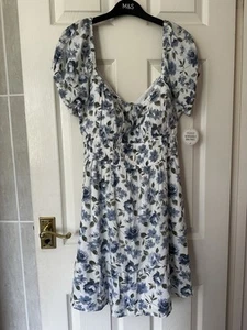 Hollister Channeled Waist MINI DRESS - Day dress Size XL - BNWT Blue Flower - Picture 1 of 15
