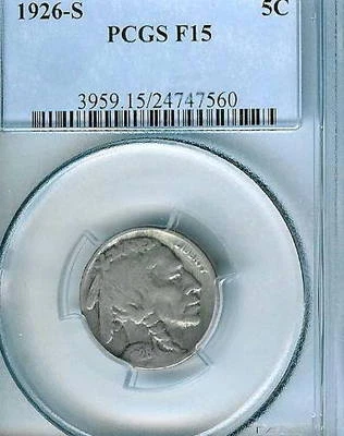 1926-S Buffalo Nickel : PCGS F15 - Image 1 of 2