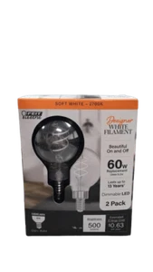 2-PACK Feit 60w G16.5 Double Spiral Clear E12 Candelabra LED Bulb Soft White - Picture 1 of 1
