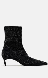 ZARA RHINESTONES KITTEN HIGH-HEEL ANKLE BOOTS BLACK NEW UK 3 EU 36 US 6 RPP £70 - Picture 1 of 8