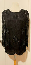 Stenay Woman Black Sequined Floral  SilkTop/ Blouse- Sz-1X~ Beautiful~