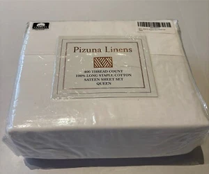 Pizuna 400 Thread Count Queen Full Cotton Bed Sheets Set White Deep Pockets - Picture 1 of 2