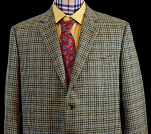 Vineyard Vines Men's Tan Aqua Green Brown Houndstooth Check Wool Sport Coat 46R - Picture 1 of 12