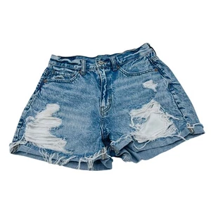 American Eagle High Rise Jean Shorts Distressed Acid Wash Womens Size 0 Blue EUC - Picture 1 of 8