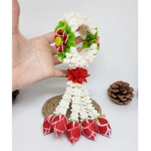 Clay Flower Garland Buddha Amulet Offering Thai Crafts Vintage Handmade 6 inch - Picture 1 of 1