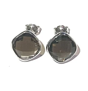 925 sterling silver Natural Gemstone earrings Checkerboard smoky quartz 4.1g - Picture 1 of 4