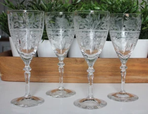(4) Libbey Rock Sharpe Jubiläumsschnitt #2011 Stiel hohe Wasserkelche 7 3/4" - Bild 1 von 6