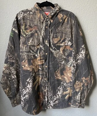 X-Scent men's L Mossy Oak Break Up Camouflage Mid-Weight Camo Button Up Shirt. - Image 1 of 4