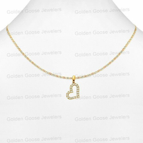 Ciondolo in vero oro giallo 14 kt con zirconi cuore catena Valentino