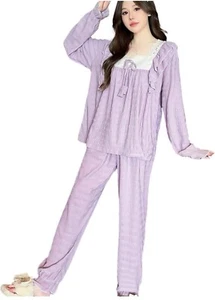 Womens Fall Long Sleeve Pajamas Set, Casual Sleep Shirt Womens Loungewear Set Sw - Picture 1 of 8