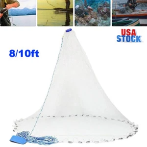NEW 8/10FT Nylon Fishing Hand Cast Net Bait shrimp Easy Throw 3/8'' Mesh - Picture 1 of 16