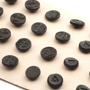 Card 24pcs) antique Victorian Czech geometric floral dimi black glass buttons - Picture 1 of 6
