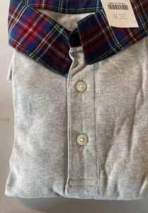 J. CREW Boys Shirt L 10-12 Gray Tartan Long Sleeves Rugby Polo Collar BH349 NWT - Picture 1 of 3