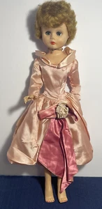 Vintage 24" Doll Necklace, Satin Dress & Sleepy Eyes - Picture 1 of 14