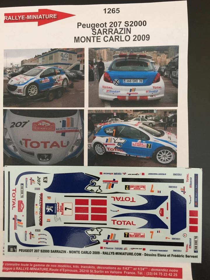 DECALS 1/43 PEUGEOT 207 SARRAZIN RALLYE MONTE CARLO 2009 RALLY MONTECARLO - Photo 1/1