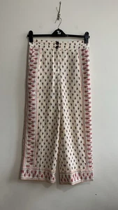Boden Cornwall Linen Trousers Size 10 Cream Printed Wide Leg High Rise - Picture 1 of 8